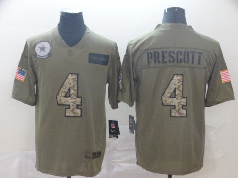 Men Dallas cowboys #4 Prescott Nike 2019 Olive Camo Salute to Service Limited NFL Jerseys